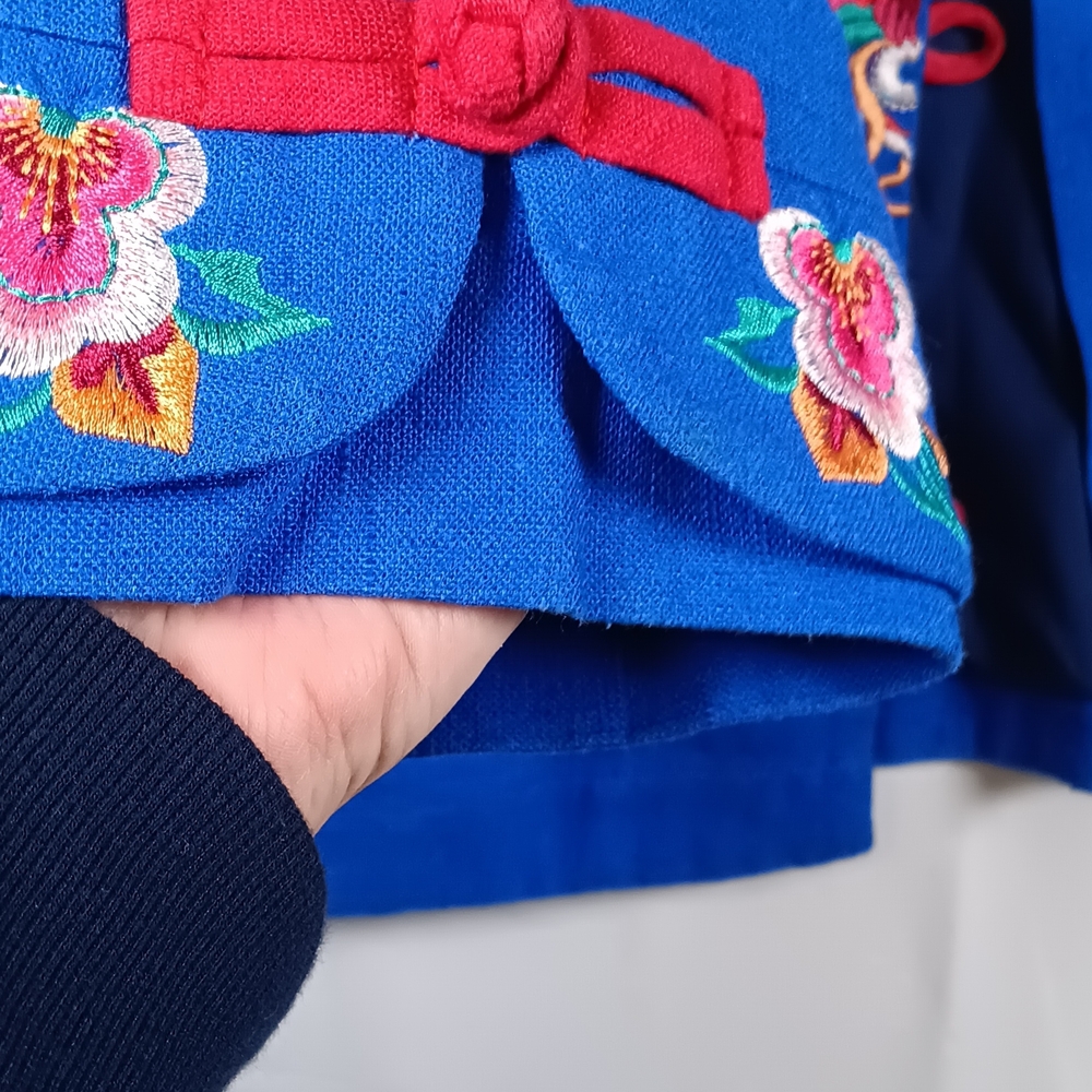 Blue Embroidered Asian Jacket with Floral Accents Size Xl - Picture 4 of 14
